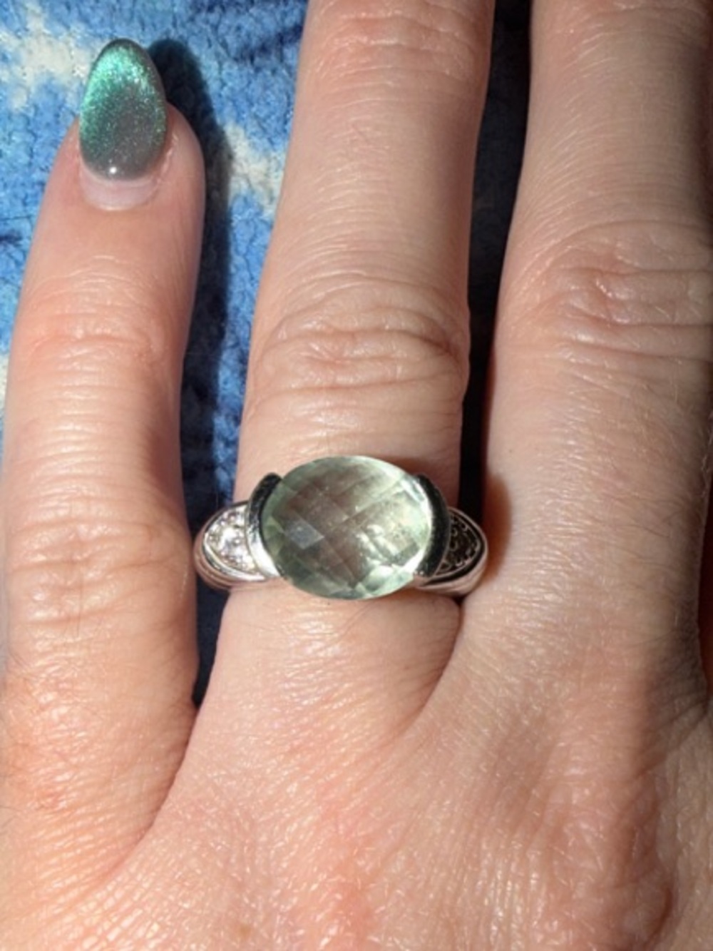 Judith Ripka Faceted Prasiolite Gemstone with Diamond Accent Sterling Ring 6.5